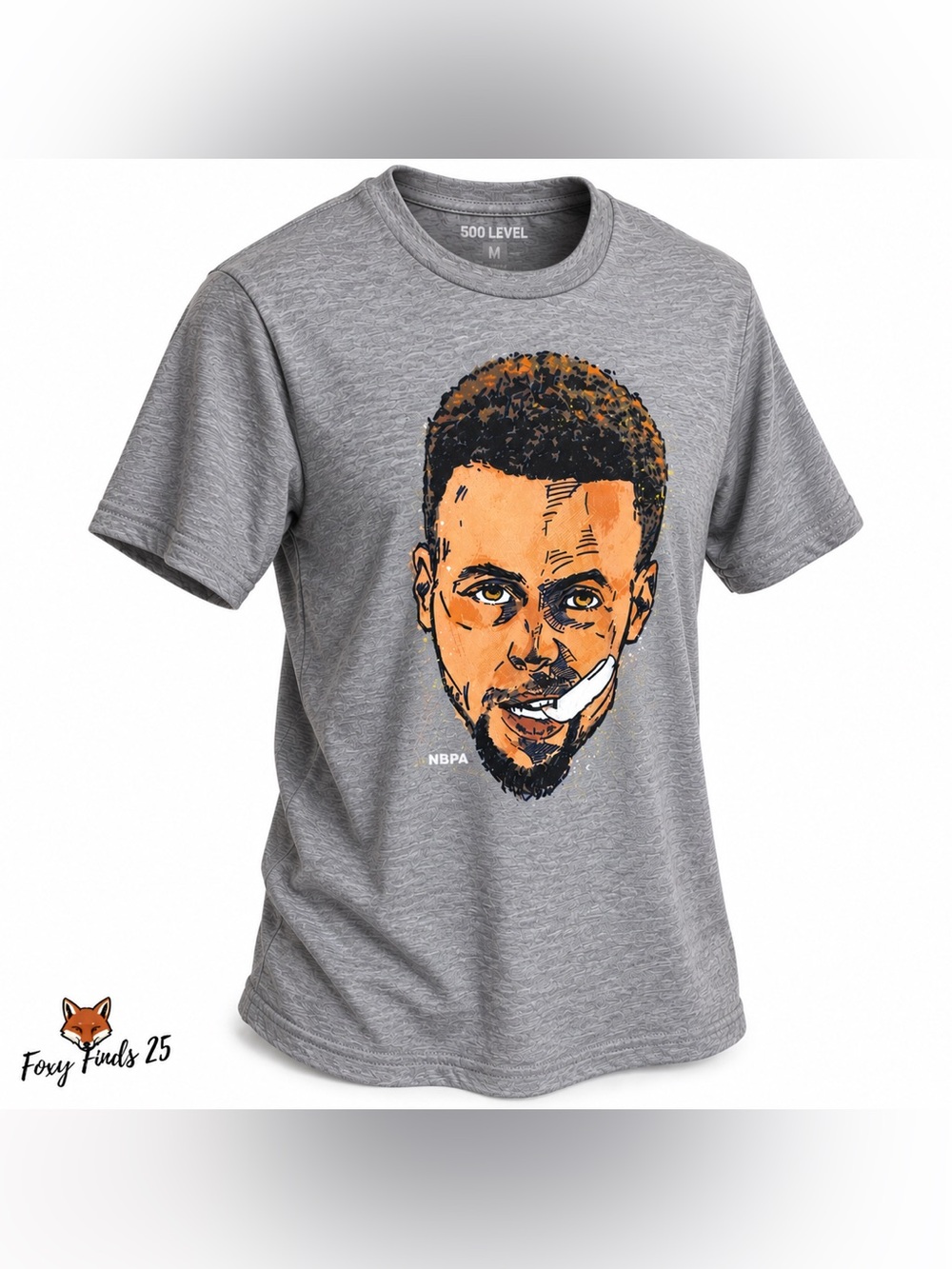 500 LEVEL Stephen Curry T-Shirt NBPA Mouthpiece Graphic Tee Warriors Gray Medium